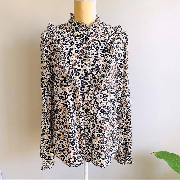 Anthro Maeve Katia animal print ruffled blouse - Picture 2 of 9
